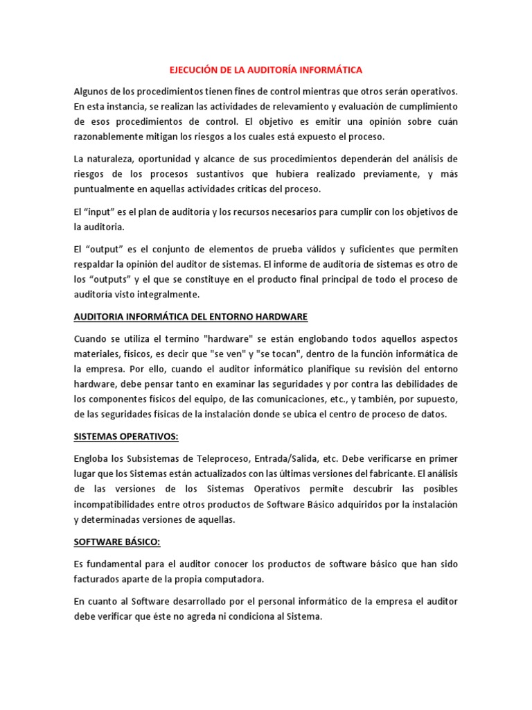 Ejecución de Auditoría Informática | PDF | Auditoría | Hardware de la ...