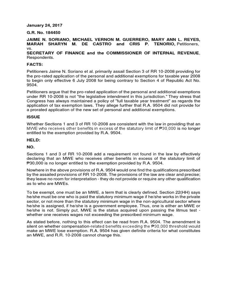 RR 10-2008 vs. R.A. 9504 Tax Exemptions | PDF | Tax Exemption | Minimum ...