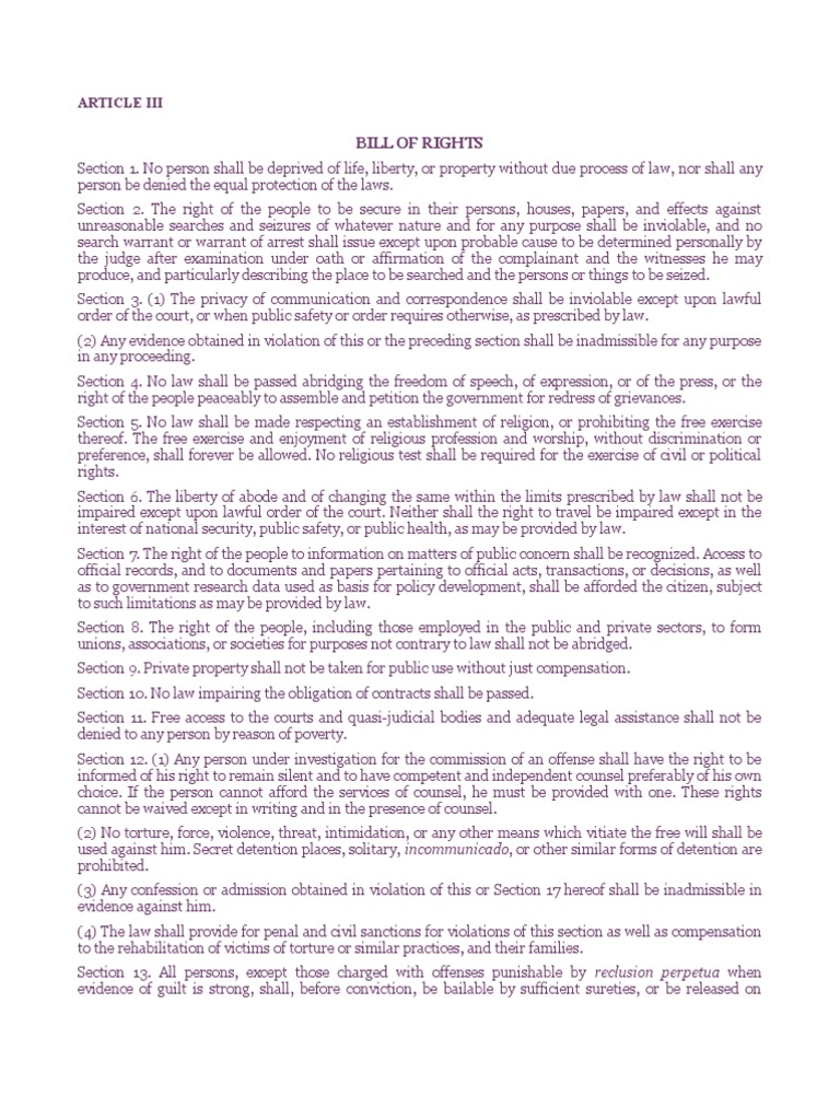 Bill of Rights in Philippines | PDF | Search And Seizure | Ethical ...