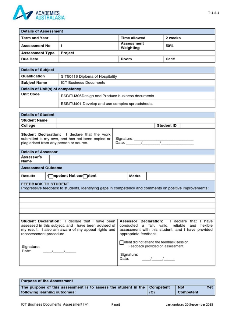 ICT Business Documents Assessment Guide | PDF | Educational Assessment ...