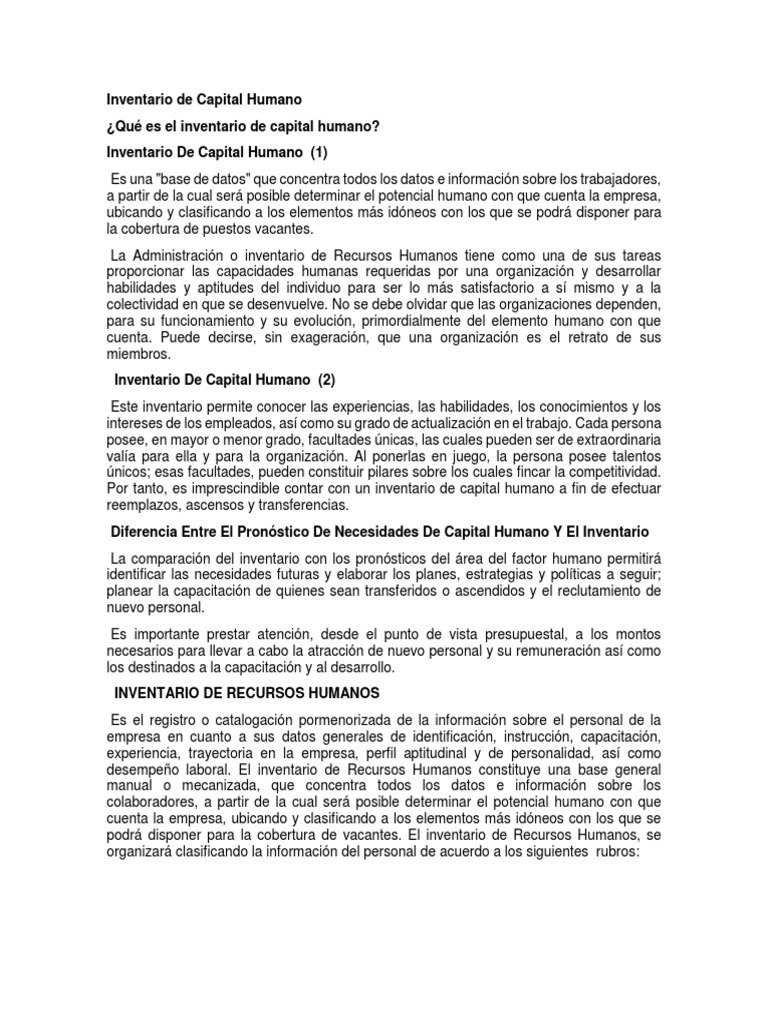 Inventario de Capital Humano | PDF | Gestión de recursos humanos | Business
