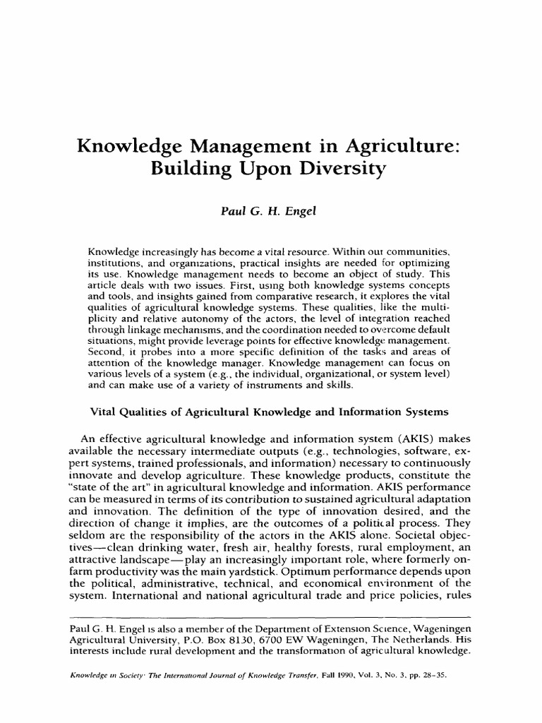 Knowledge Management in Agriculture Building Upon Diversity PDF Innovation Information System