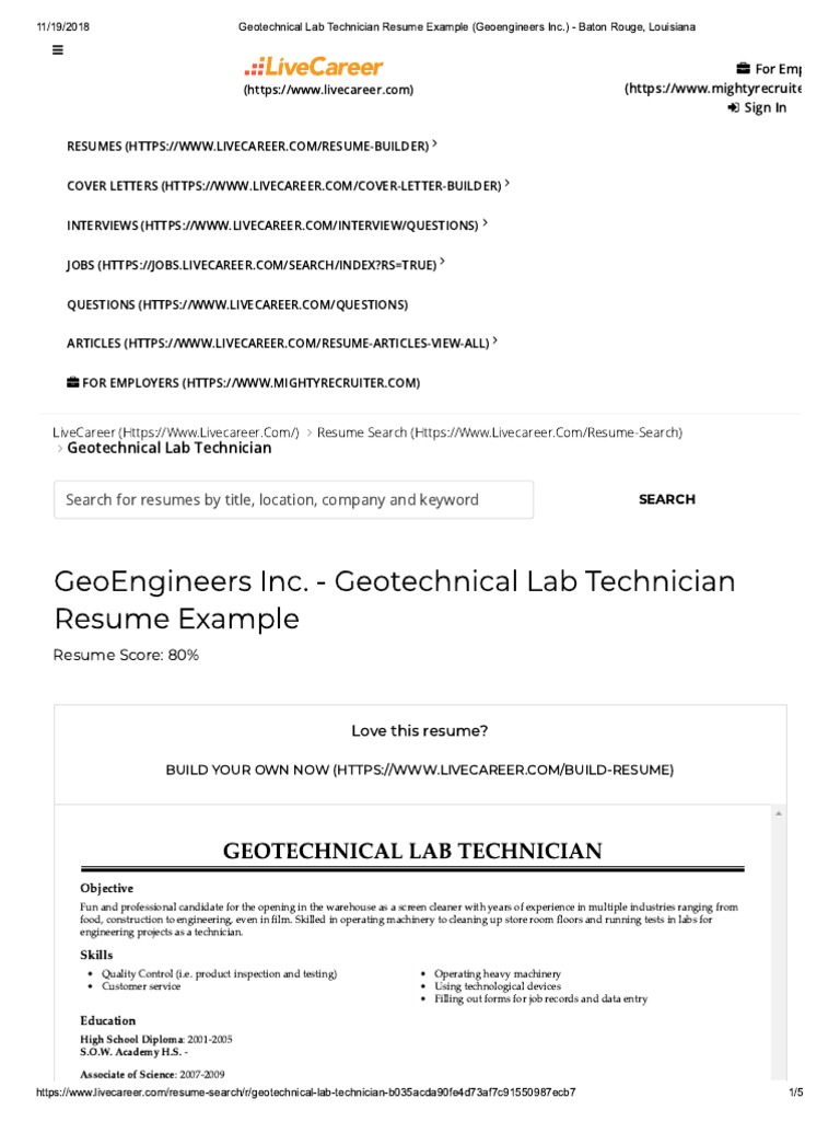 Geotechnical Lab Technician Resume Exam... Gineers Inc | PDF