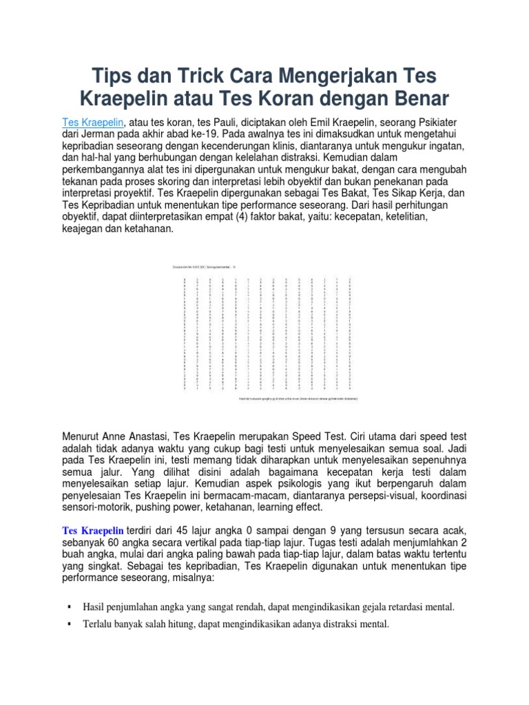 Tips Dan Trick Cara Mengerjakan Tes Kraepelin Atau Tes Koran Dengan Benar Docx