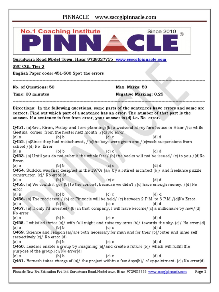 Spot The Errors 451 500 Questions 1 Pdf