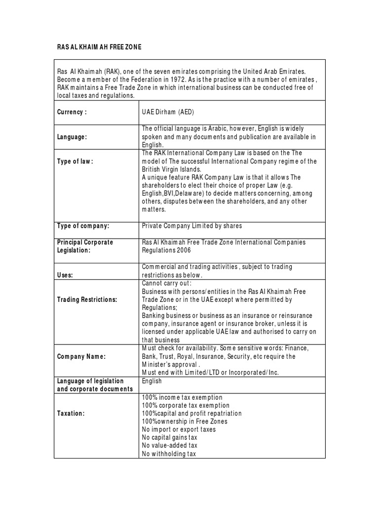 RAK Free Zone | PDF | Corporate Law | United Arab Emirates