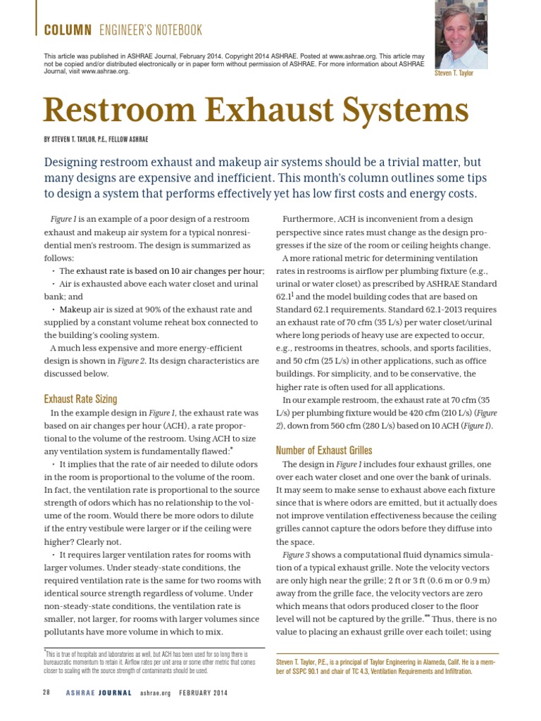 Restroom Exhaust Systems Column Engineer'S Notebook PDF Ventilation (Architecture) Duct
