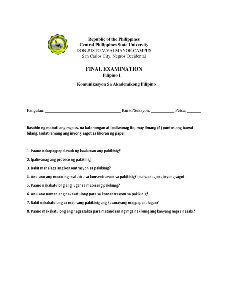 Final Exam Fil 1 BSHM | PDF