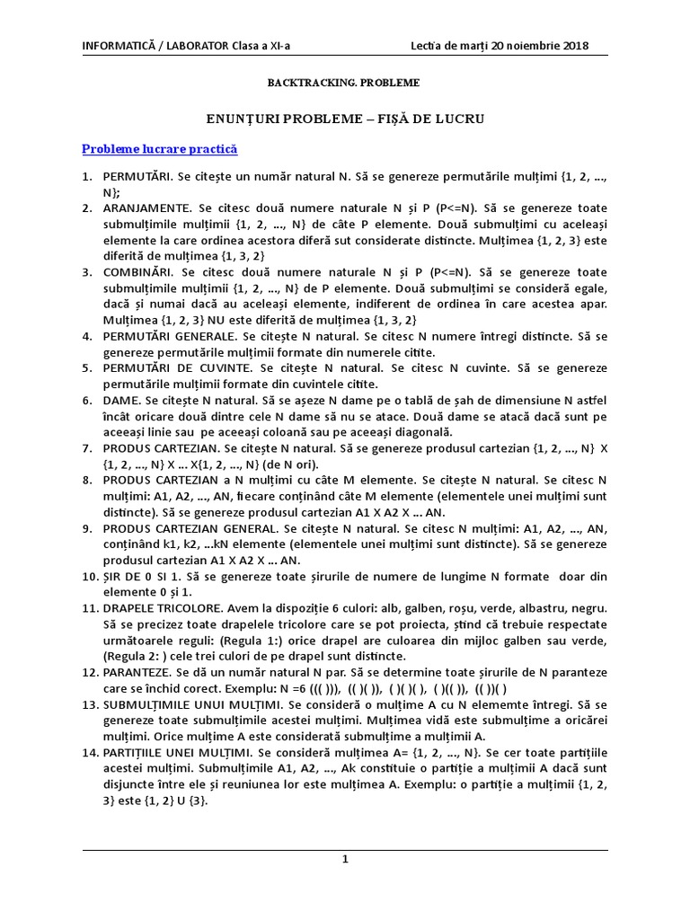Backtracking Probleme Rezolvate | PDF