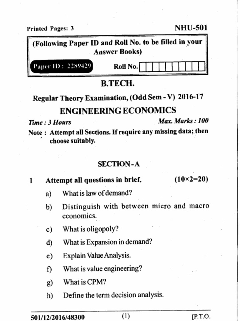 Nhu 501 Engineering Economics 2016 17 | PDF