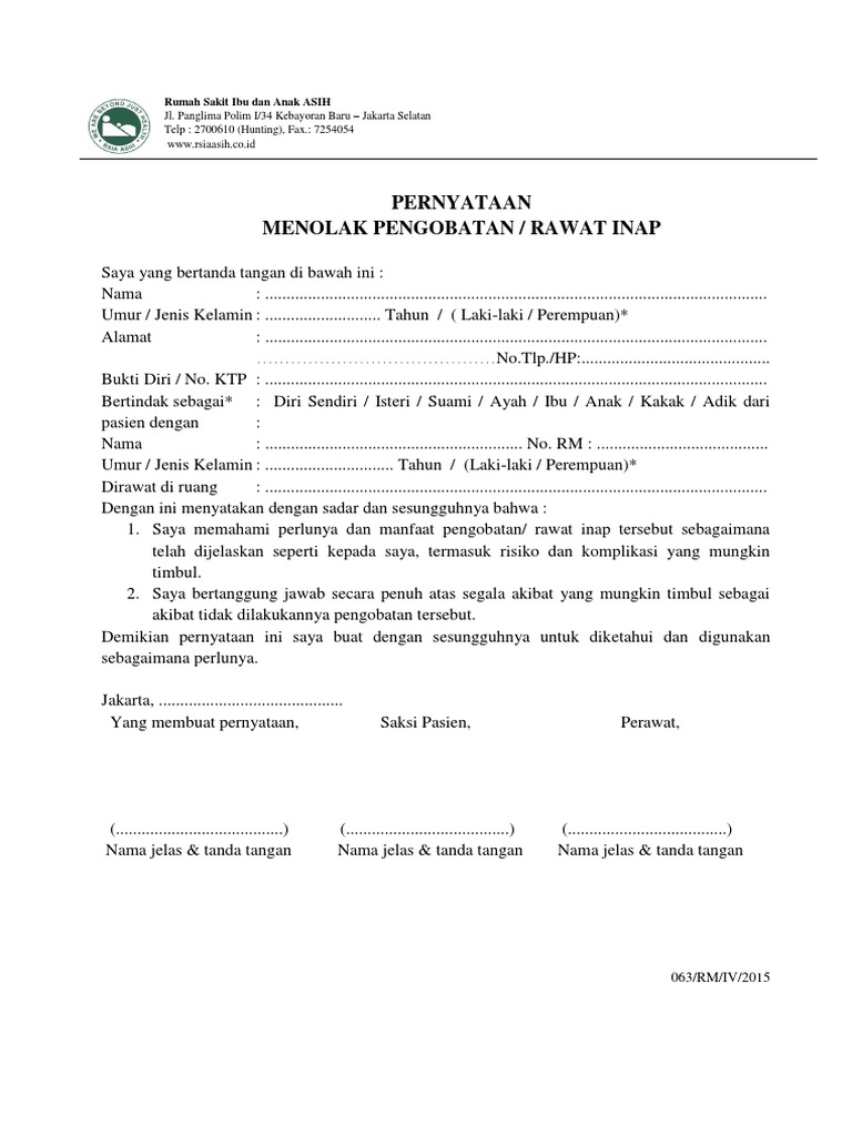 Formulir Menolak Rawat Inap | PDF