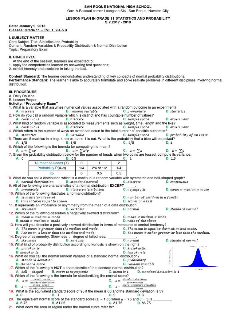 Grade 11 Statistics Exam Preparation | PDF | Standard Score | Normal ...
