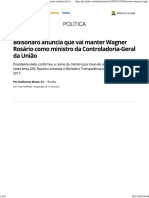 Bolsonaro Anuncia Que Vai Manter Wagner Rosário Como Ministro Da Controladoria-Geral Da União Política