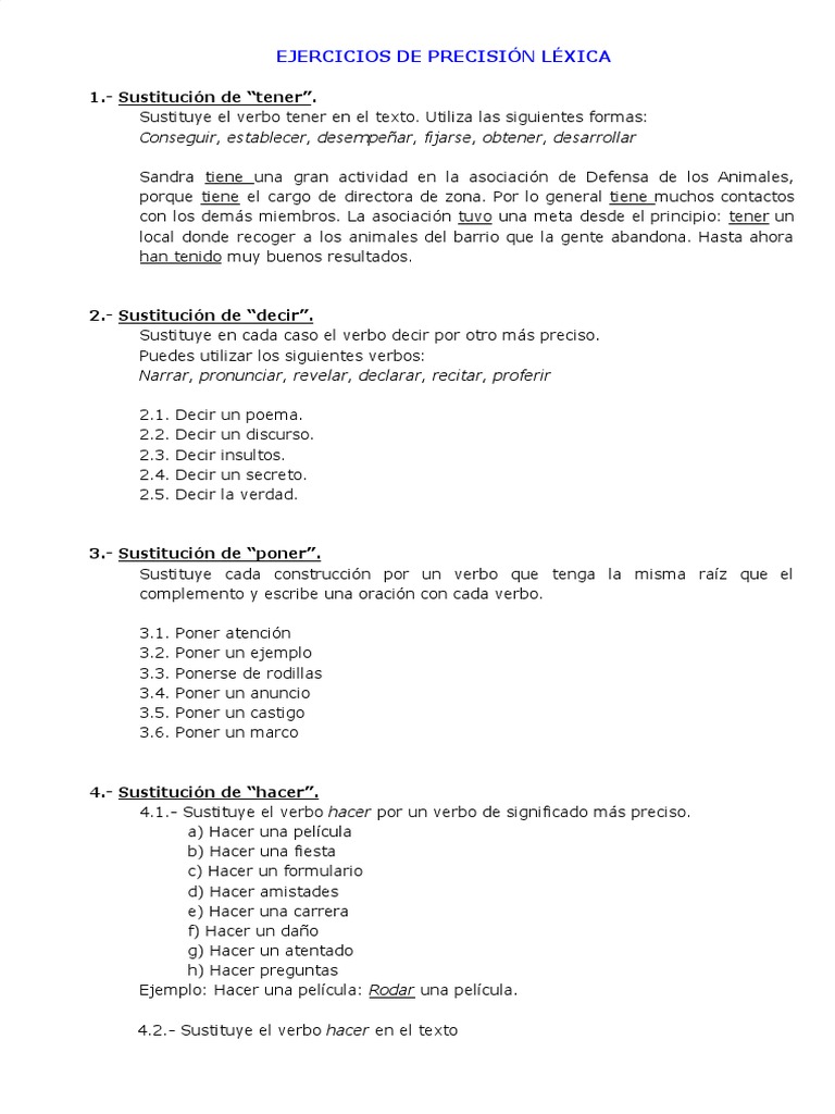 Ejercicios de Precisión Léxica | PDF | Mecánica del lenguaje | Unidades ...
