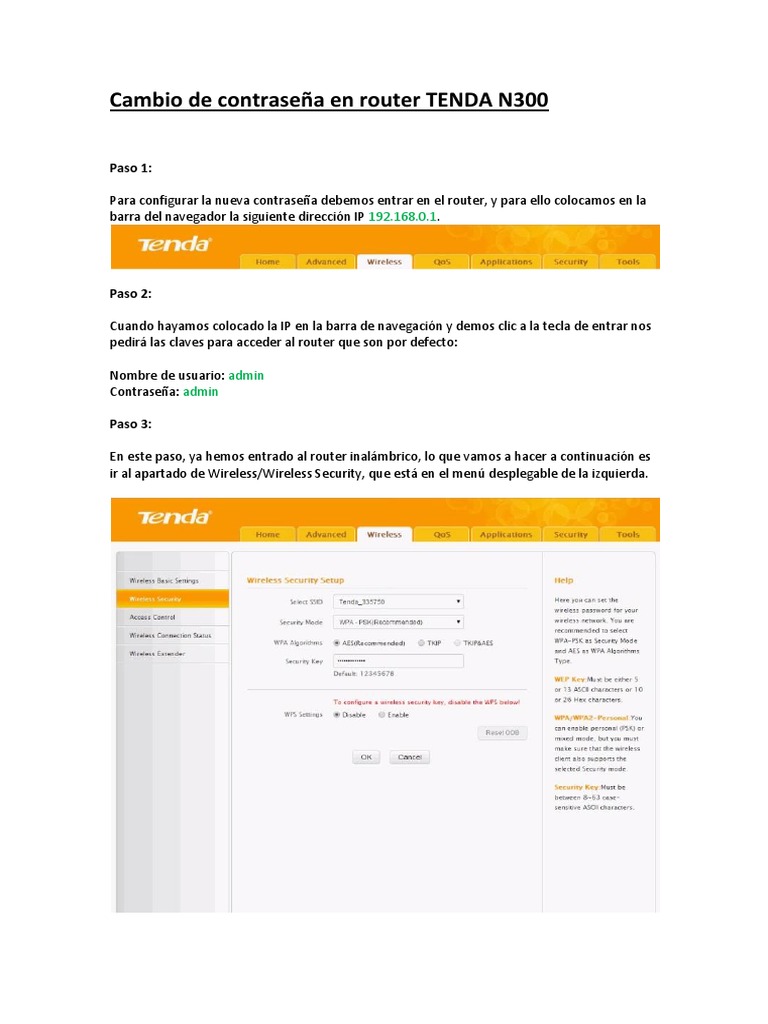 Cambio de contrase$C3$B1a en Router TENDA N300 | PDF
