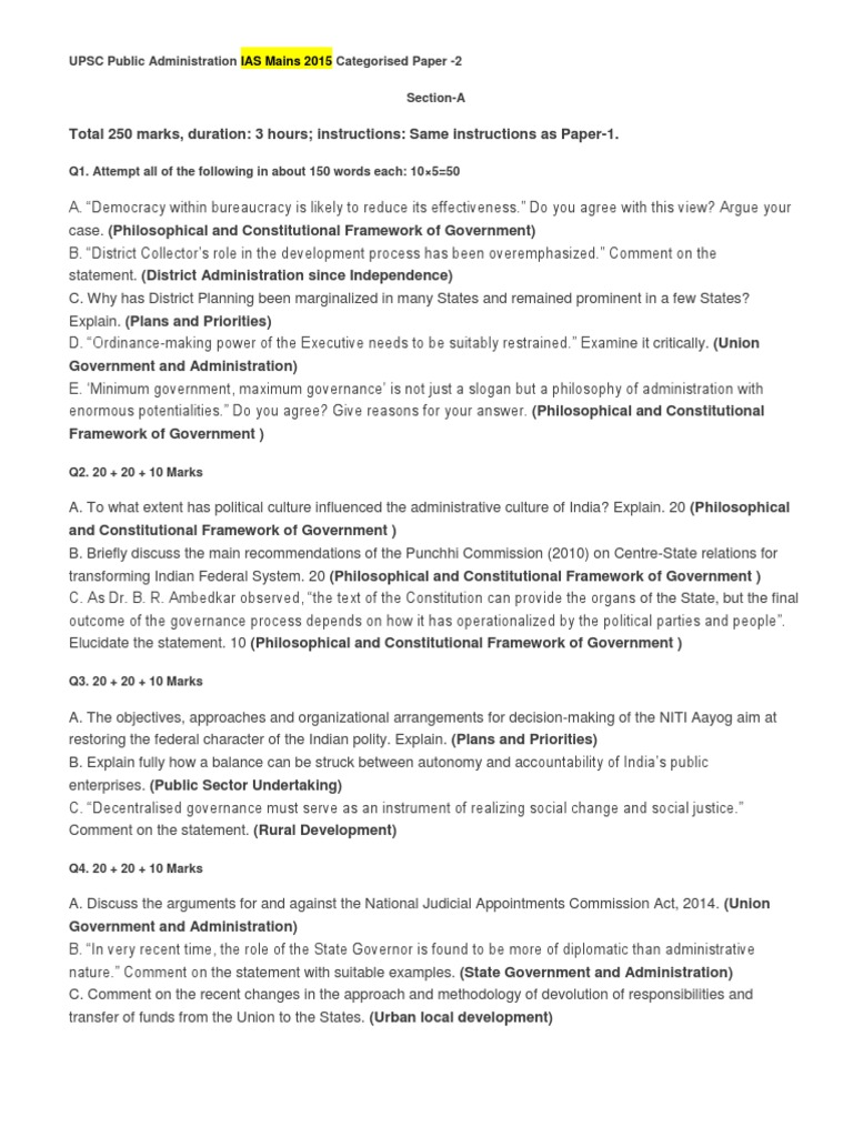 UPSC Public Administration Paper 2 Analysis | PDF | Civil Service ...