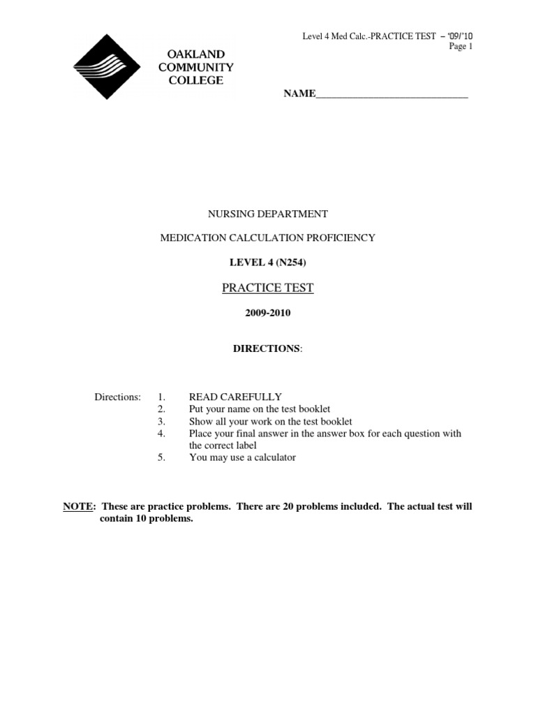 Level 4 Nursing Med Calculation Test | PDF | Intravenous Therapy ...