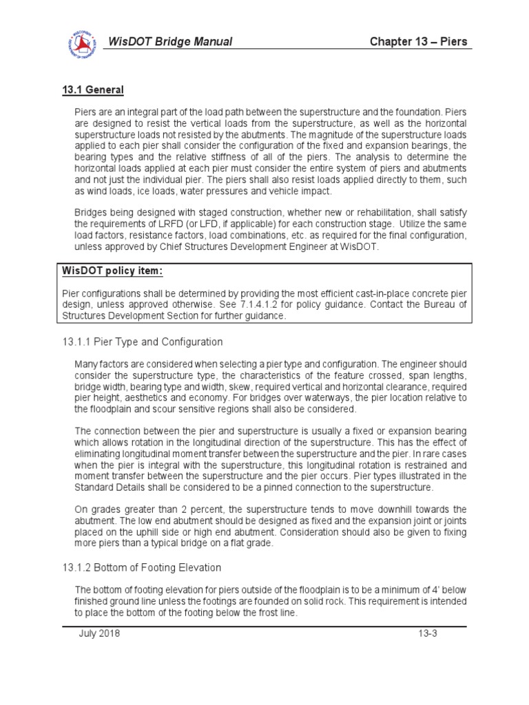 WisDOT Bridge Manual: Pier Design Standards | PDF | Deep Foundation ...