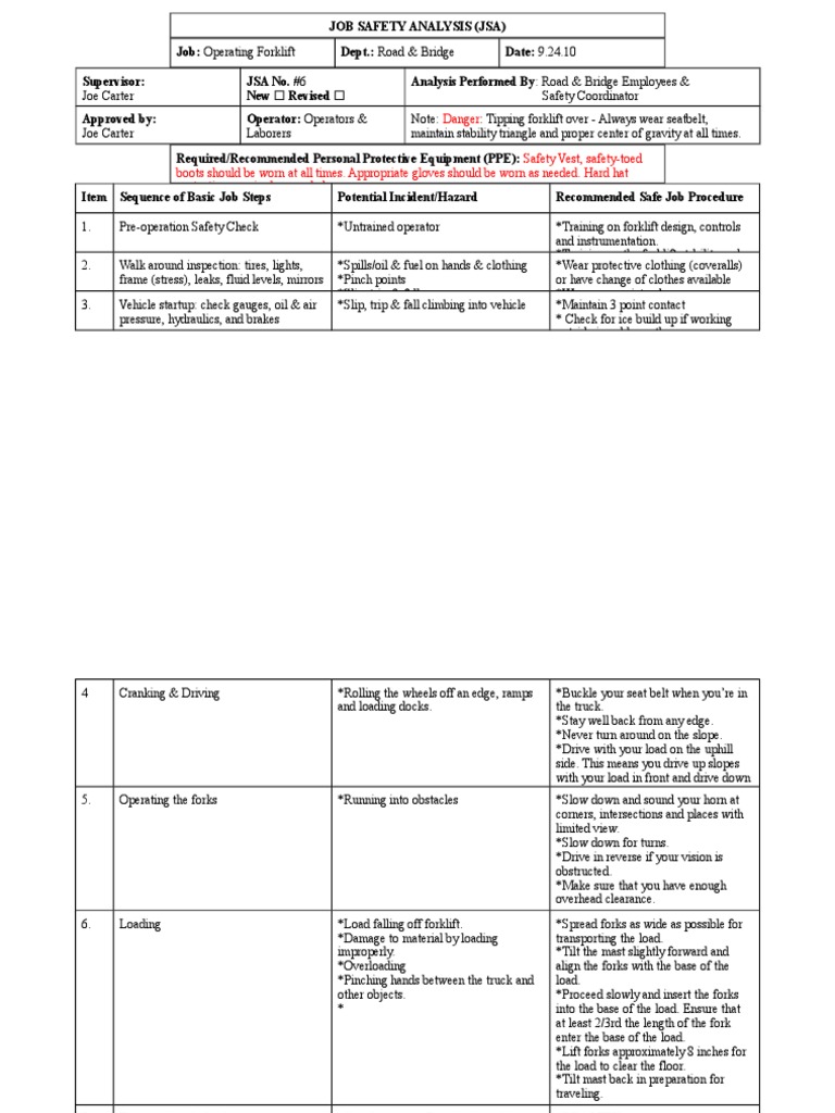 Jsa R B 6 Forklift PDF Forklift Personal Protective Equipment