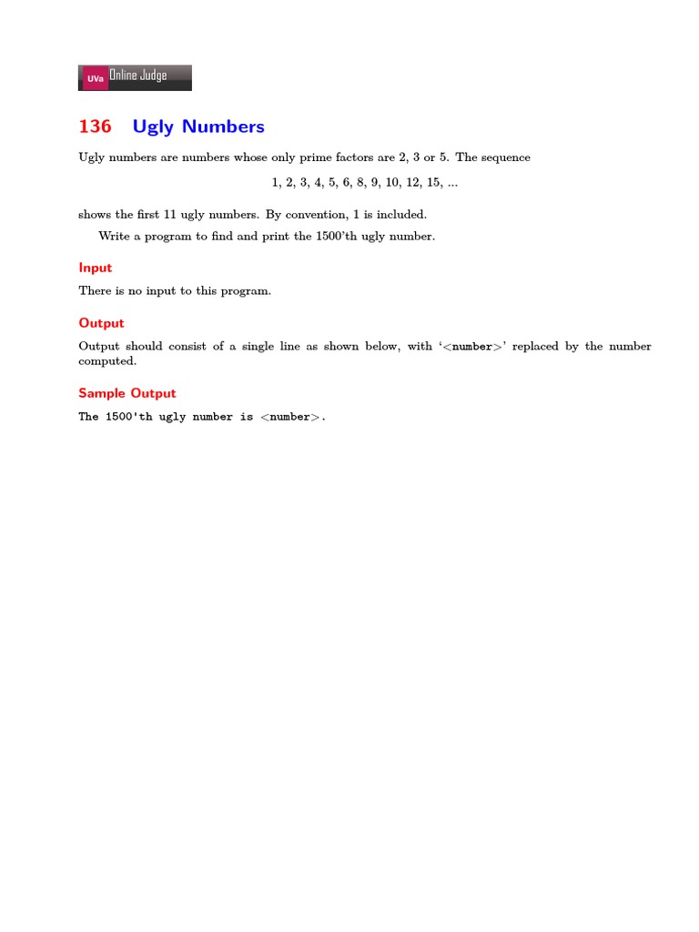 Ugly Numbers: Input | PDF