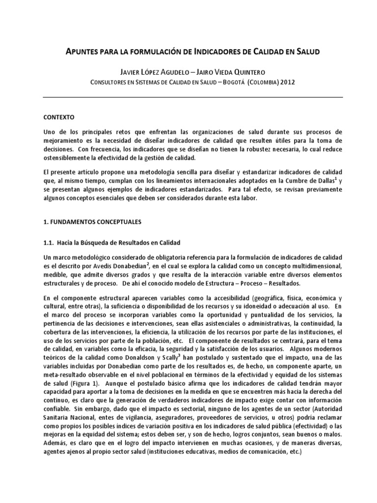 Apuntes Formulación Indicadores de Calidad en Salud | PDF | Validez ...