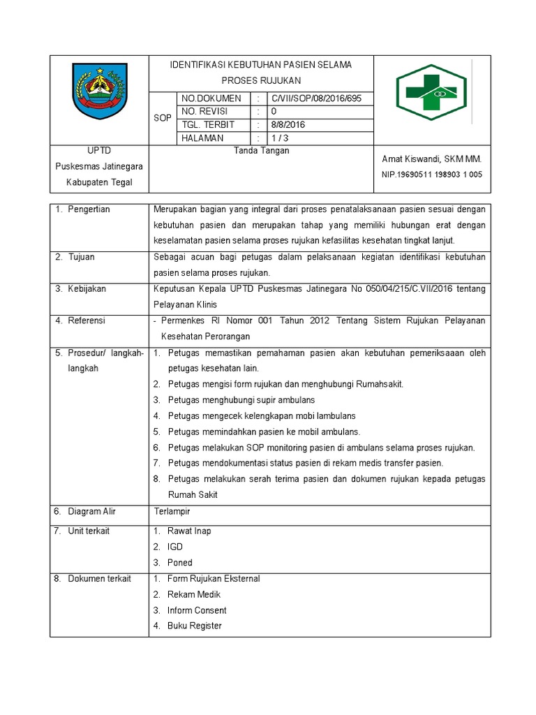Sop Identifikasi Kebutuhan Pasien  Selama Proses Rujukan Sop Identifikasi Kebutuhan Pasien  Selama Proses Rujukan