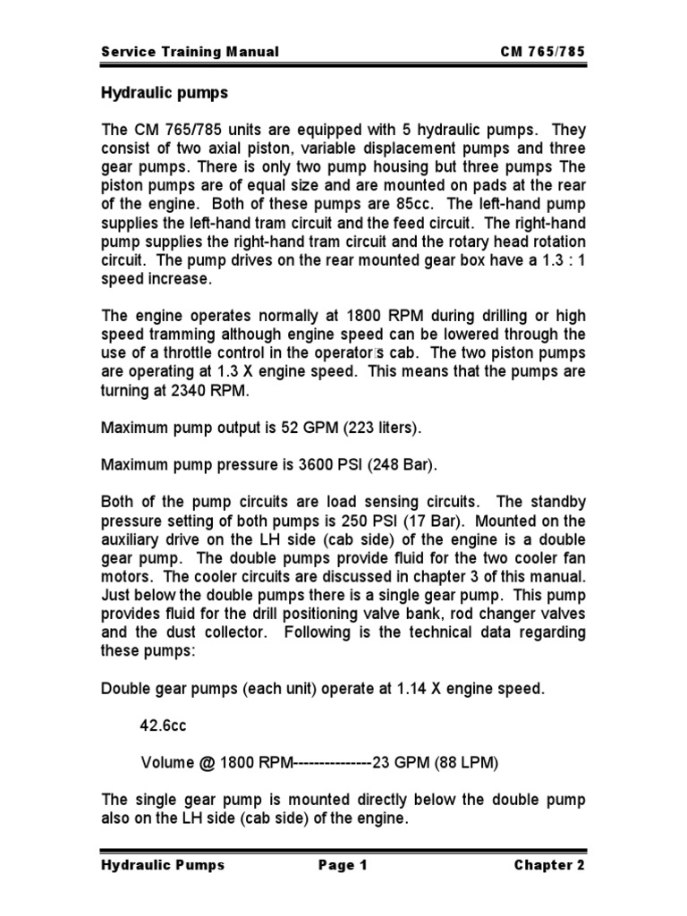 Hydraulic Pump Overview for CM 765/785 | PDF | Pump | Valve
