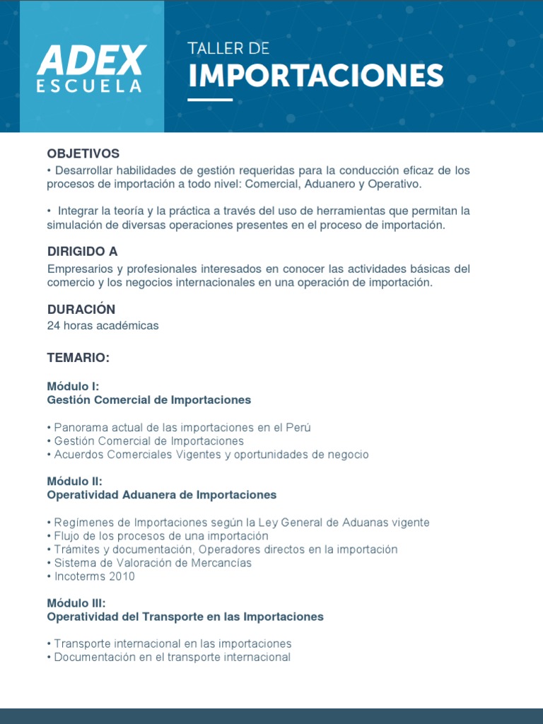 Curso de Importación ADEX: Gestión y Operatividad | PDF | aduana | El ...