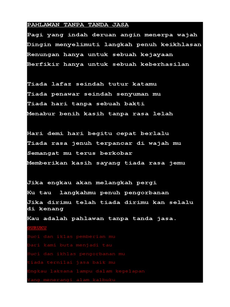 Puisi Pahlawan Tanpa Tanda Jasa 1001 Kumpulan Puisi Terbaik