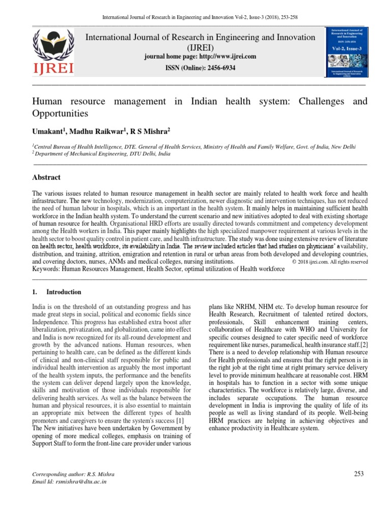 Human Resource Management in Indian Health System - Challenges and ...