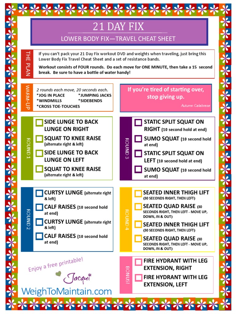 21 Day Fix Lower Body Fix Printable | PDF | Sports | Human Anatomy for 21 Day Fix Free Printables