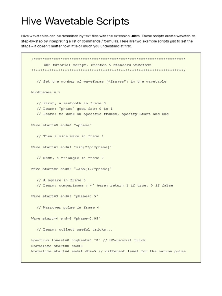 Hive Wavetable Scripting Guide | PDF | Trigonometric Functions | Sine
