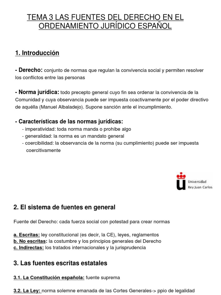 Fuentes del Ordenamiento Jurídico Español | PDF | Fuentes del derecho ...
