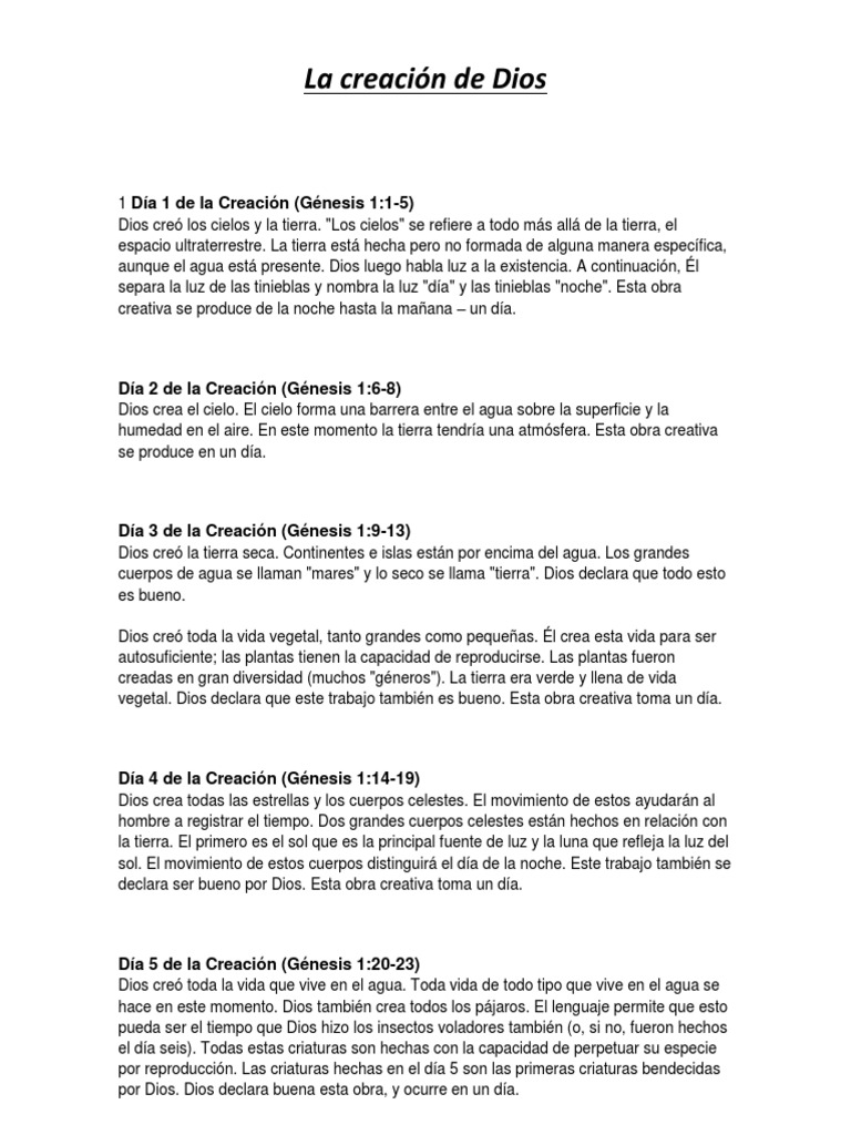 Resumen de la Creación de Dios | PDF | Tierra | Dios