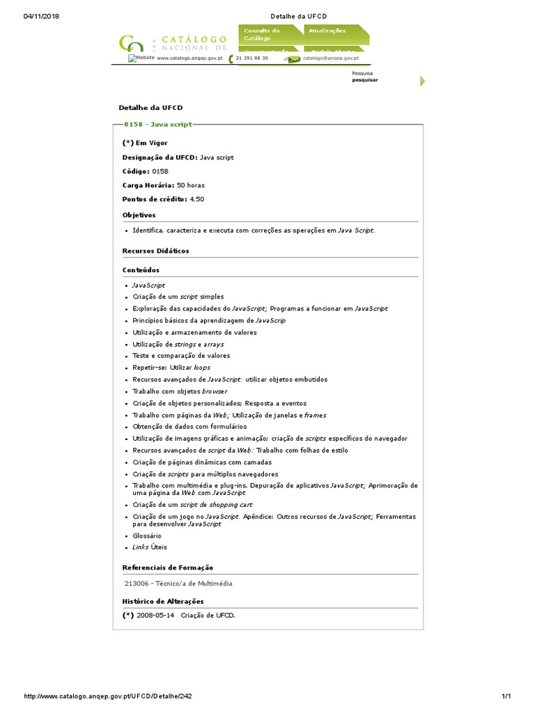 Detalhe Da UFCD - Javascript | PDF | Script Java | Linguagem de script