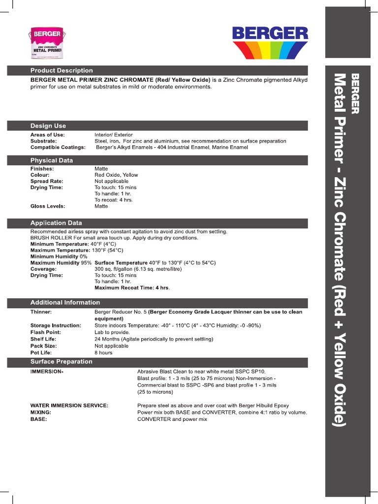 Berger Metal Primer Zinc Chromate Red & Yellow Oxide Trinidad