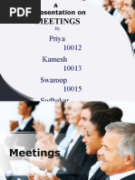 Meetings: Priya 10012 Kamesh 10013 Swaroop 10015 Sudhakar 10016 Pooja 10017