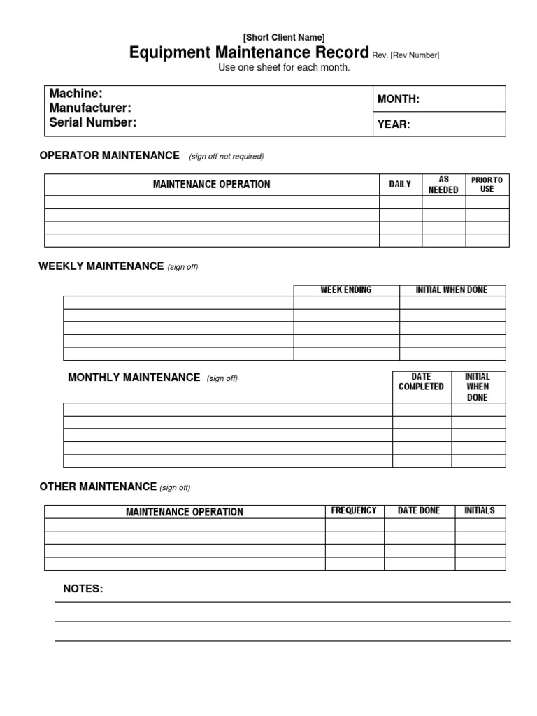 Equipment Maintenance Record PDF