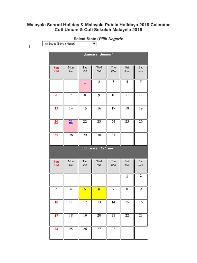 Malaysia School Holiday2019