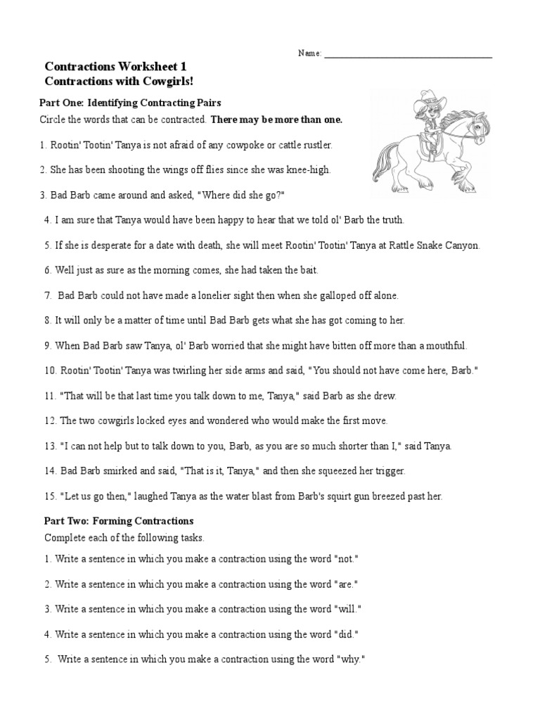 Contractions Worksheet 01 | PDF, image size:768x1024