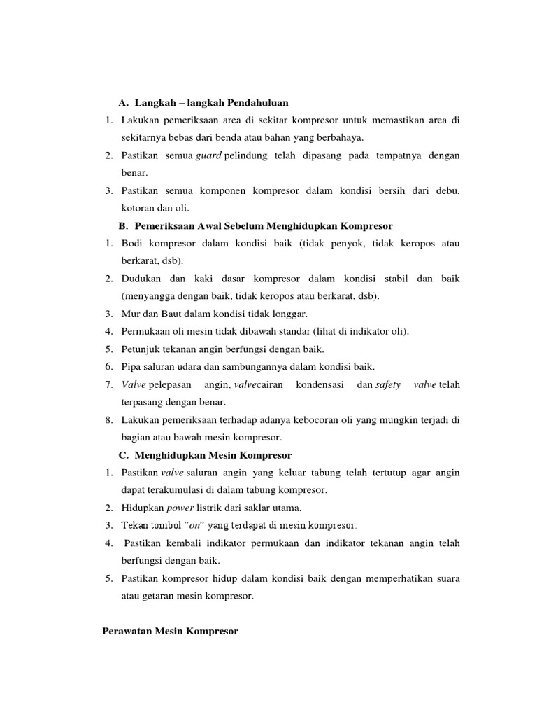Langkah Pengoperasian Kompresor | PDF
