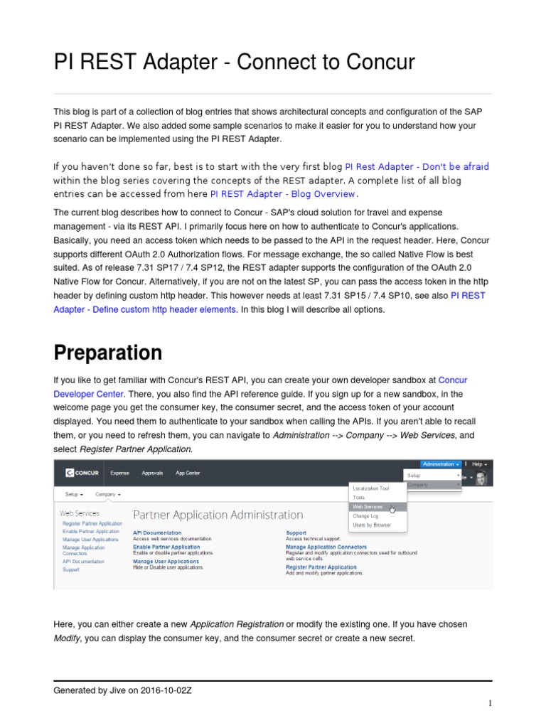 PI REST Adapter Connect To Concur PDF Representational State Transfer Hypertext Transfer