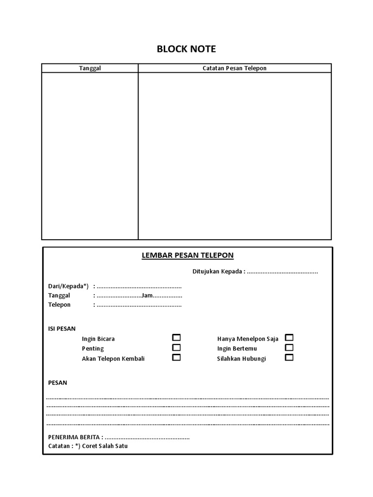 Format dan Contoh Block Note Telepon | PDF