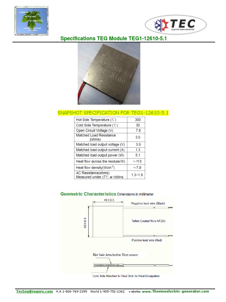 TEG Module TEG1-12610-5.1 Specs | PDF