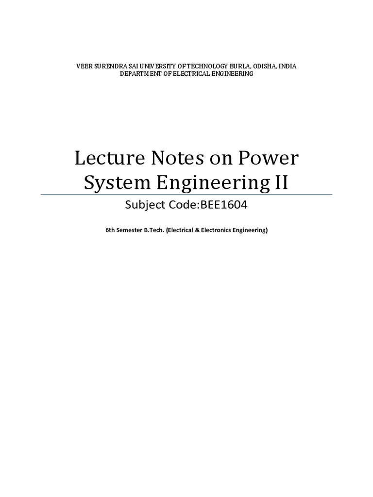 Lecture Notes On Power System Engineering PDF Electric Power