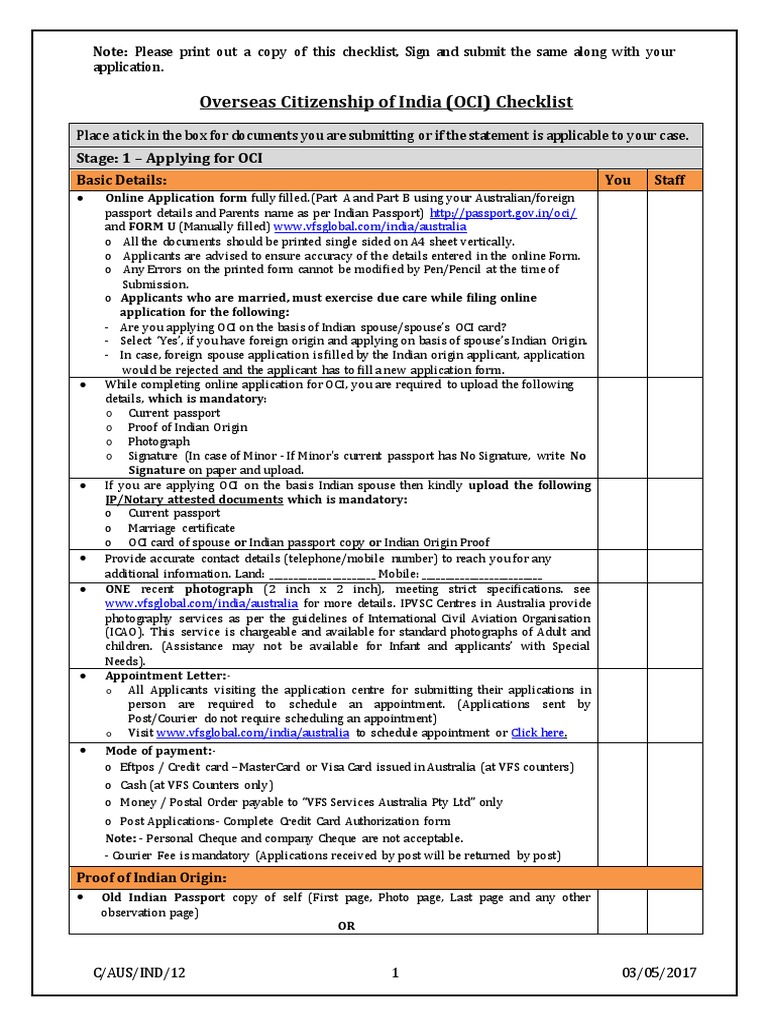 Oci Checklist Pdf Notary Public Passport