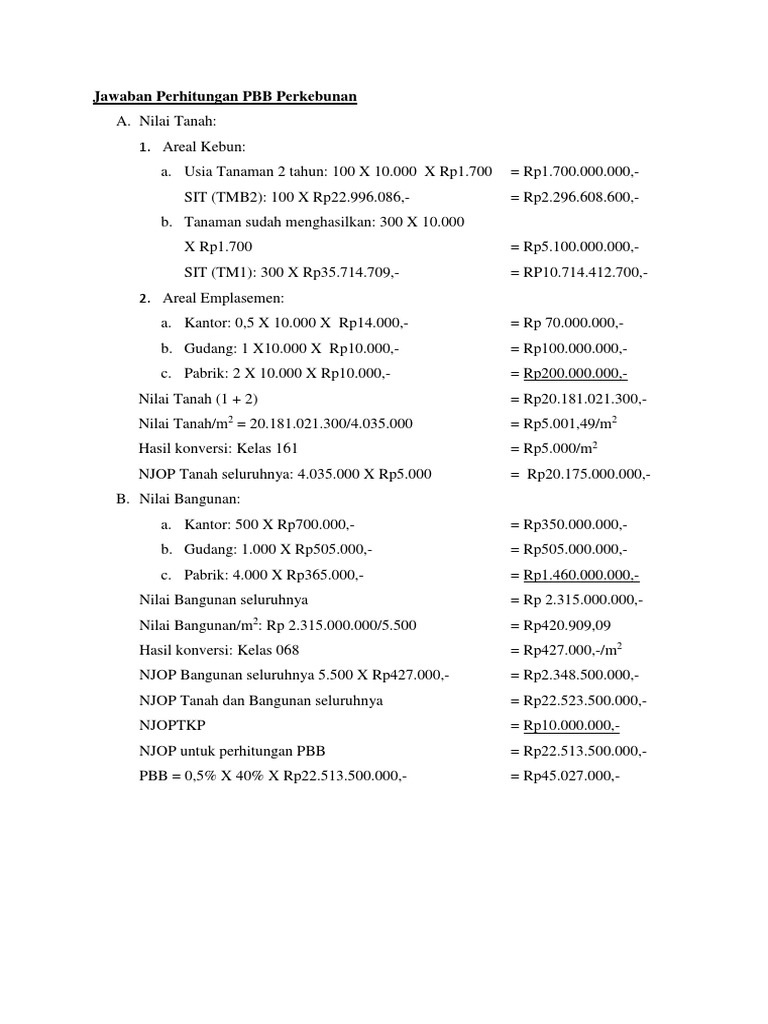 Perhitungan Pbb Sektor Perkebunan Dan Pertambangan Pdf Home