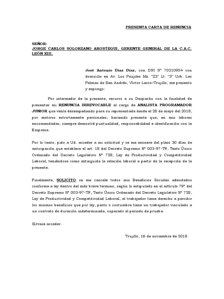 Carta de Renuncia