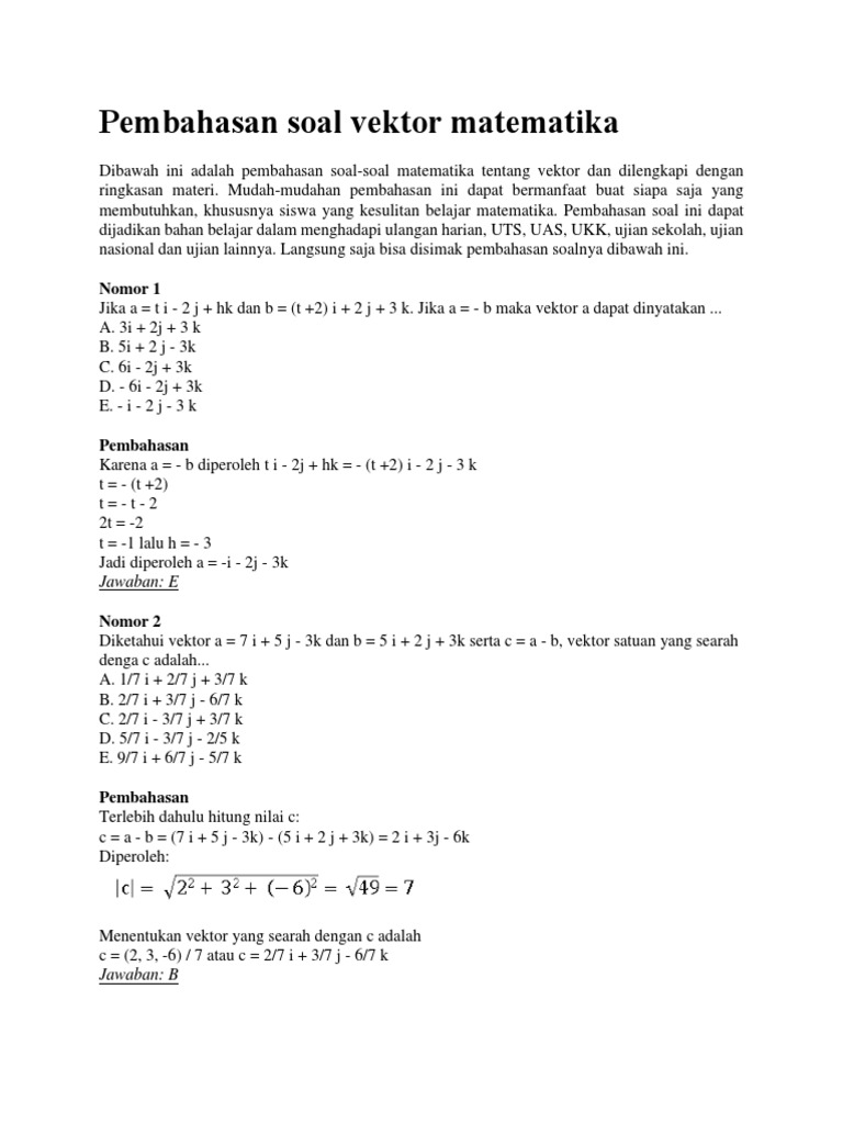 Soal Un Vektor Matematika Dan Pembahasannya Guru Paud