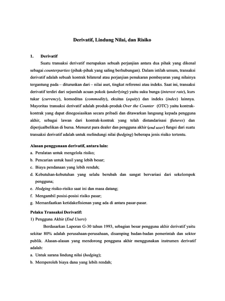 Makalah Derivatif Lindung Nilai Dan Risiko 1